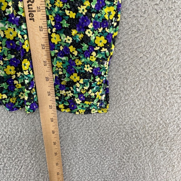 Zara Top Womens Small Oversized Button Up Long Bishop Sleeve Ditsy Yellow Blue - Picture 10 of 15